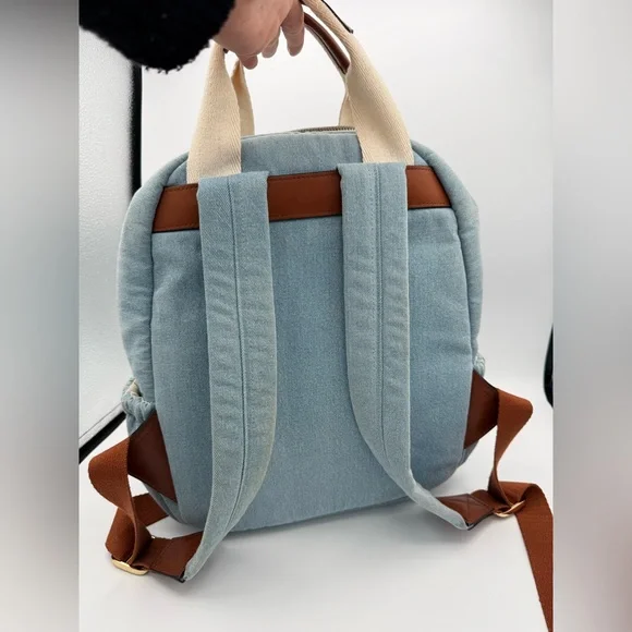Chloé Denim Blue Backpack with Logo Straps - Picture 3 of 12